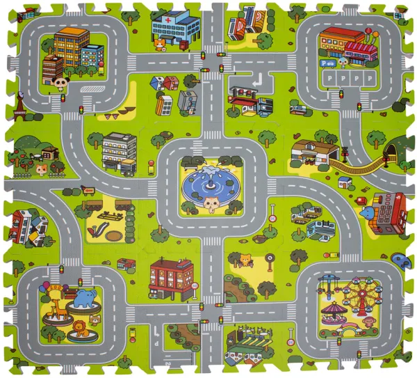 Lekeleke med vei og by skum. 9 felt